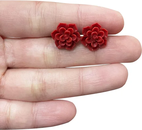 Vista 21 de Handmade Succulent Earrings 13mm Hypoallergenic 925 Sterling Silver Post Soft Ceramic Resin Stud Earrings for Women Sensitive Ears