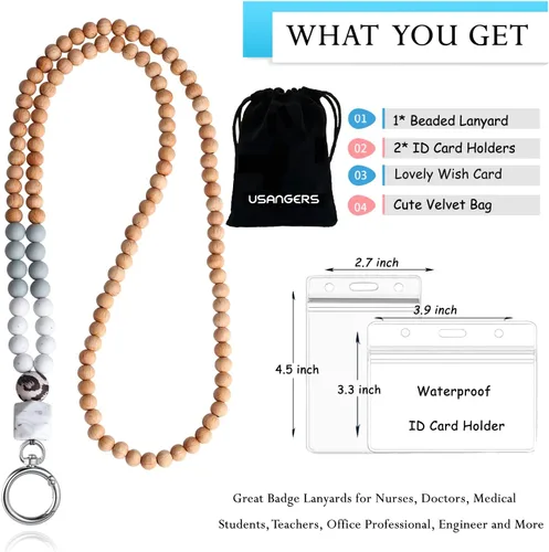 Vista 6 de Cordones para insignias de identificación y llaves para mujeres, lindo cordón de profesor con soporte para identificación, cordón de cuentas