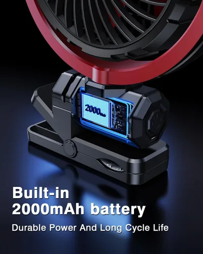 Vista 4 de Ventilador con clip de batería para visera de automóvil Asiento Rojo