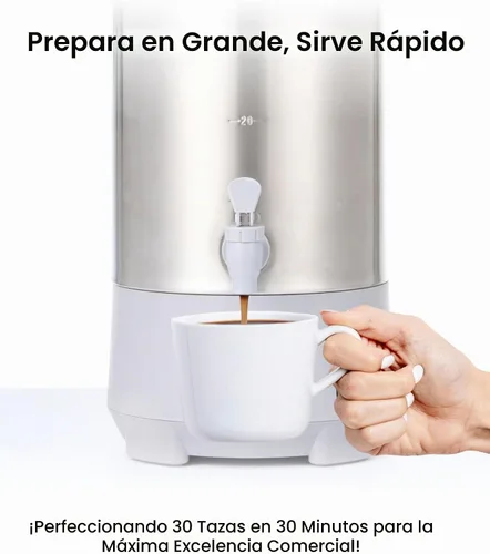 Vista 2 de SYBO Cafetera de percolado de acero inoxidable de grado comercial Urna de agua caliente para catering, 30 tazas, 4.5L, gris