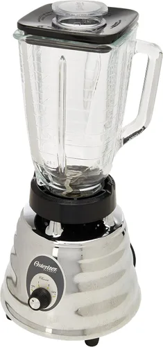 Vista 3 de Oster Mezclador de colmena retro cromado de 500 vatios 2 velocidades con tarro de vidrio de 5 tazas