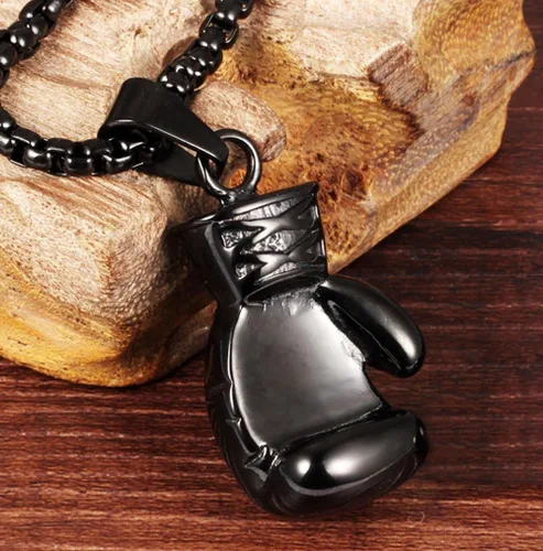 Vista 26 de Hamoery Collar con colgante de cadena de guante de boxeo de acero inoxidable punk para hombres y mujeres