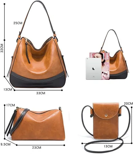 Vista 7 de Bolso de mano de moda para mujer, bolso de hombro, asa superior, juego de 4 piezas
