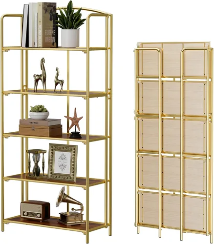Vista 14 de Crofy - Estantería plegable sin montaje para sala de estar, estantería plegable de 2 niveles en color negro para oficina en casa, organizador