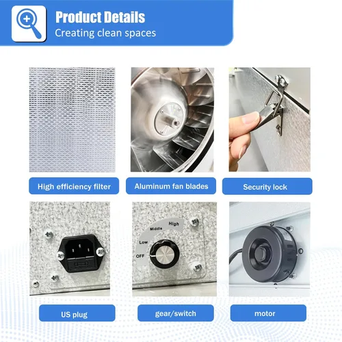 Vista 6 de FFU HEPA H14 - Filtro de flujo laminar, unidad de filtro de ventilador actualizada (incluye filtro HEPA) 100/ISO Clase 5 sala