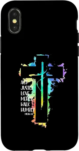 Vista 4 de Funda para iPhone 15 Tie Dye Cross Micah 6:8 Act Justly Bible Scripture Easter Case