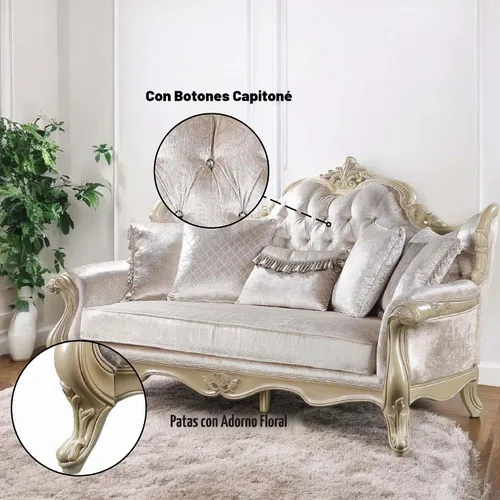 Vista 8 de Acme Libertee - Sofá tapizado con 5 almohadas en beige y champán