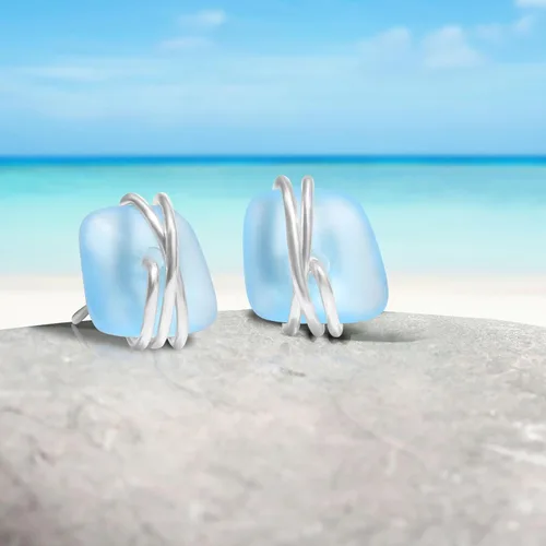 Vista 16 de Sea Glass Earrings S925 Sterling Silver Hypoallergenic Handmade Stud Post Earrings Beach Glass Fashion Handcraft Jewelry earrings stud earrings from