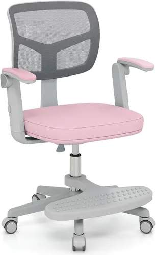 Vista 18 de Giantex Silla de escritorio para niños, silla rodante ergonómica ajustable con reposapiés y apoyabrazos abatibles, silla de oficina para niños