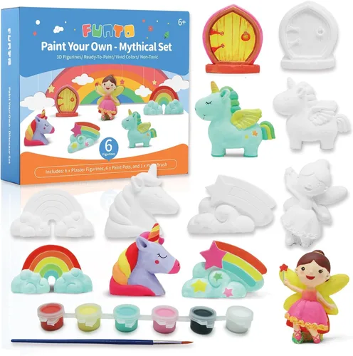 Vista 7 de Funto Kit de pintura de animales para niños, pinta tus propias figuras con imán, juego de manualidades de 27 piezas, cerámica para pintar, proyectos