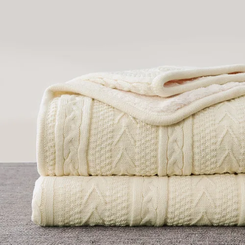 Vista 22 de Longhui bedding - Manta de punto trenzado de acrílico sherpa, gruesa, suave, grande, acogedora, manta de vellón tejida de color rojo vino para sofá