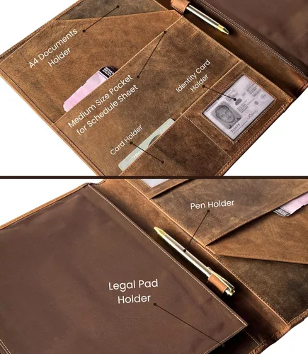 Vista 3 de Portafolios para negocios de piel hecho a mano por Rustic Town. Organizador profesional para hombres y mujeres. Portafolios de piel durable con 3 +