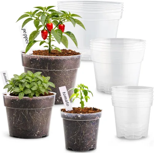 Vista 16 de Macetas de plástico negro RooTrimmer de 4/6/8 pulgadas, paquete de 15, plástico engrosado con agujeros de drenaje, para interior/exterior