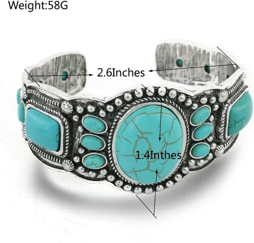 Vista 3 de Pulsera de turquesa comprimida con base chapada en rgentium antiguo para mujer, joyería de moda