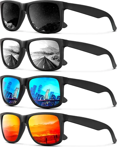 Vista 12 de KALIYADI Sunglasses Men Polarized Sun glasses for Mens Womens Classic Matte Black Frame UV Protection 3pack negro + negro + amarillo + amarillo