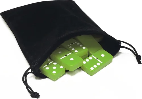 Vista 25 de Marion & Co. Dominó Doble Seis 6 Azulejos Negros Tamaño Jumbo de Torneo Profesional con Giradores en Bolsa Elegante de Terciopelo Negro