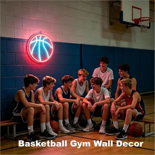 Vista 4 de Letrero de neón de baloncesto, luz LED de neón regulable de 12 pulgadas, alimentada por USB, decoración de pared de neón deportiva estética