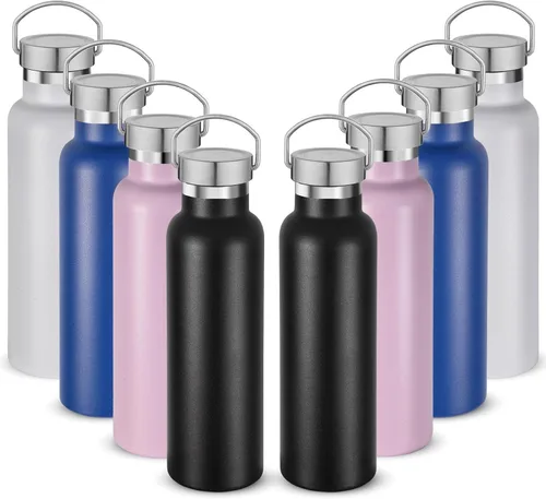 Vista 9 de Neihepal Botellas de agua de acero inoxidable negras, botella de viaje de doble pared con aislamiento al vacío de 20 onzas con tapa a prueba
