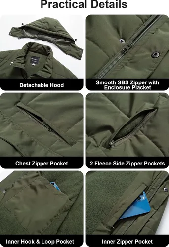 Vista 6 de CREATMO US Chaqueta acolchada de invierno para hombre grande y alta, impermeable, abrigo de burbujas, parka de esquí hinchada con capucha