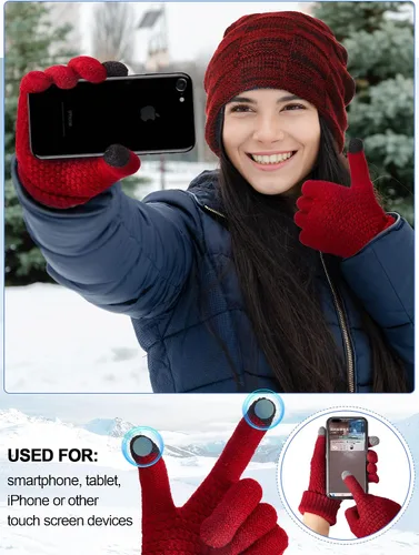Vista 5 de 12 Pcs Winter Hat Scarf Gloves Set Winter Slouchy Skull Cap Knit Hats Winter Touch Screen Gloves Neck Warmer