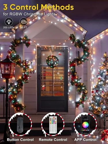 Vista 2 de Guhope Luces de Navidad inteligentes que cambian de color, 66 pies, 200 luces LED RGB de Navidad con aplicación y control remoto, luces impermeables