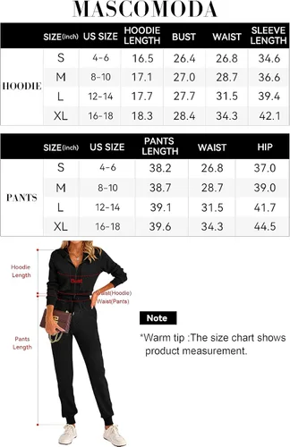 Vista 6 de MASCOMODA Conjunto de 2 piezas para mujer, sudadera con capucha y pantalones deportivos de otoño con bolsillos