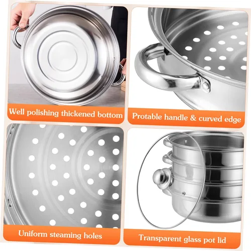 Vista 9 de Tofficu Multifuncional 4-capa Pot Vapor Hervir Olla Asiática para Stock Home Kitchen Accesorio