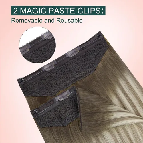 Vista 146 de Easyouth Extensión de cabello humano rubio con cola de caballo, extensiones de cabello humano rubio dorado con reflejos rubios, extensiones