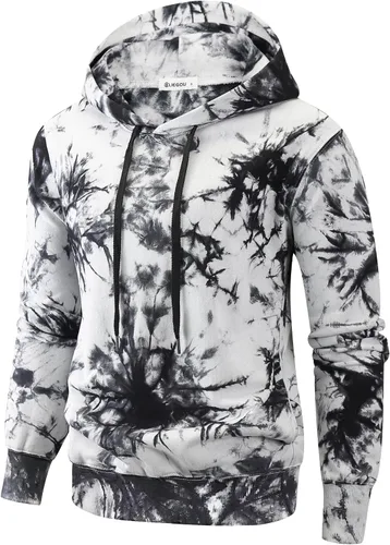 Vista 15 de KLIEGOU - Sudadera con capucha para hombre con teñido anudado 103 Negro