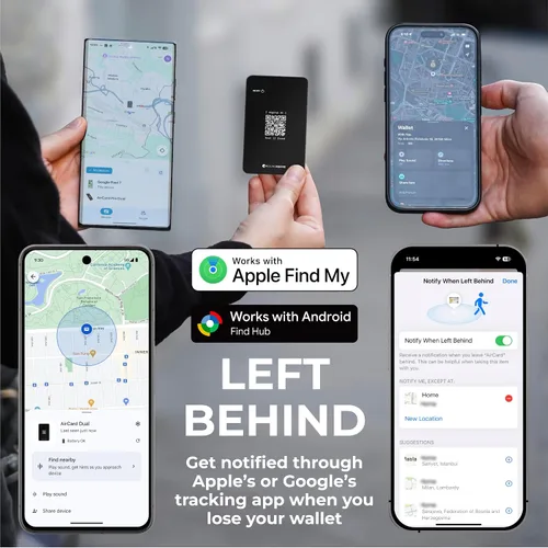 Vista 4 de Rolling Square AirCard Dual - Rastreador de billetera Bluetooth - Compatible con Apple iOS Find My y Google Android Find Hub - Carga inalámbrica