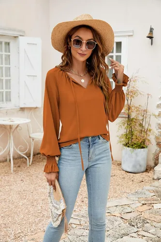 Vista 3 de SimpleFun Blusa de verano de manga corta con cuello en V floral para mujer