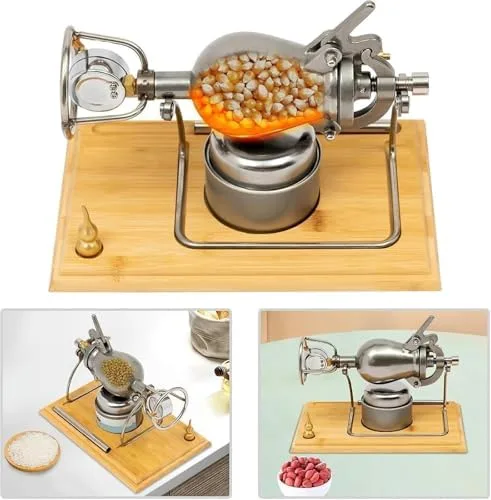Vista 2 de Máquina de palomitas de maíz vintage, popper retro de acero inoxidable de 17.6 fl oz con válvula de seguridad, perfecta para fiestas en casa, noches