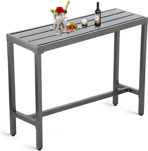 Vista 15 de Mesa de bar al aire libre, mesas de barra de altura de mostrador de patio, mesa de bar rectangular de 47 pulgadas para patio, jardín, balcón, junto