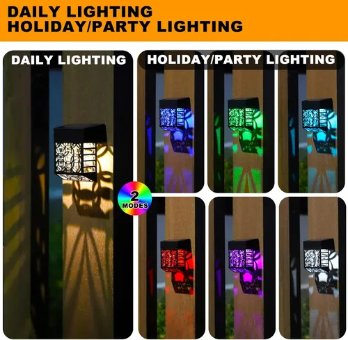 Vista 2 de GOODFOEVER Luces solares para terraza, paquete de 8 luces para valla con 2 modos de iluminación blanca cálida/RGB, luces solares para exteriores