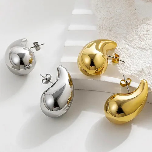 Vista 5 de SLOONG Waterdrop - Aretes colgantes de oro grueso con forma de lágrima, ligeros, chapados en oro de 18 quilates, aretes de plata de ley 925, joyería