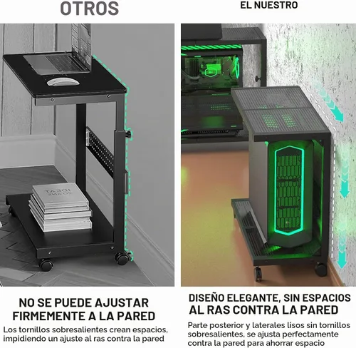 Vista 5 de Moricher - Soporte de torre de computadora - Altura ajustable de 2 niveles ATX, soporte de PC con estante para impresora y tablero de clavijas