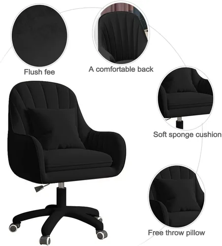 Vista 3 de Silla de Oficina para Casa Silla de Computadora con Respaldo Medio Tapizada Moderna Acolchada Silla de Trabajo de Computadora Giratoria de Altura