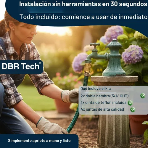 Vista 4 de DBR Tech® Adaptador de manguera hembra a hembra Conector de manguera de jardín resistente a prueba de fugas, accesorios de latón de agua GHT