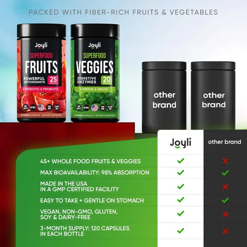 Vista 7 de Suplemento de frutas y verduras – Suplemento alto en fibra para inmunidad, intestino y energía – Super Rojos y Super Greens Suplementos con raíz