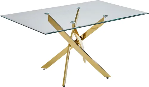 Vista 5 de Knocbel Mesa de comedor rectangular de 59 pulgadas para 4 a 6, mesa de cocina contemporánea con parte superior de vidrio templado y patas cruzadas