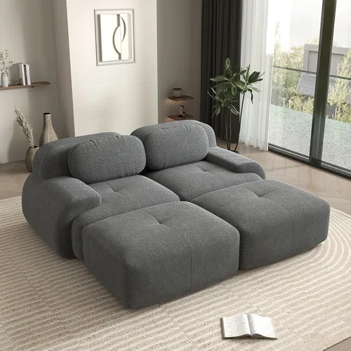 Vista 88 de Sofá biplaza moderno de 80 pulgadas para sala de estar, sofá de pana en forma de nube con asiento profundo, sofá modular negro, sofás de dos plazas