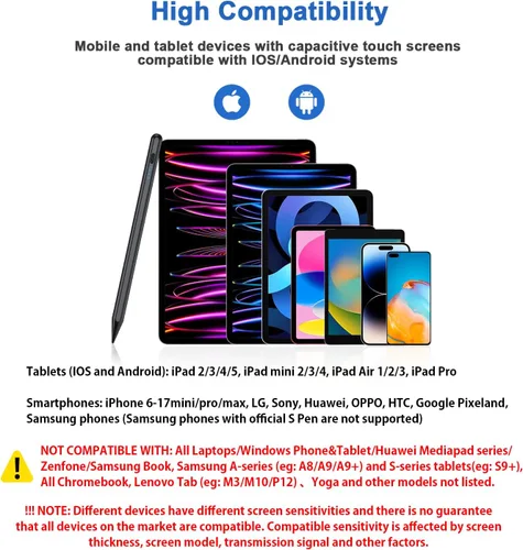 Vista 4 de Lápices ópticos para pantallas táctiles, lápiz para tableta con pantalla de energía, punta POM, lápiz táctil digital magnético compatible