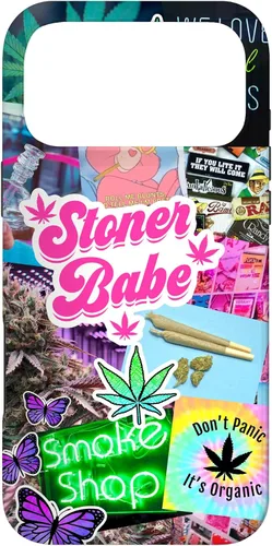 Vista 22 de Girly Stoner - Funda para iPhone 17 con collage de cannabis, marihuana 420