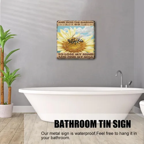 Vista 2 de Letrero de metal retro con texto en inglés «Vintage Art and Into The Garden I Go to Lose My Mind and Find My Soul» de estilo retro con texto