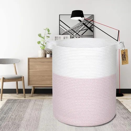 Vista 6 de COMFY-HOMI XXL Cesta grande de lavandería con asas, cesta de mantas para sala de estar Cesta decorativa tejida de cuerda de algodón, cesta