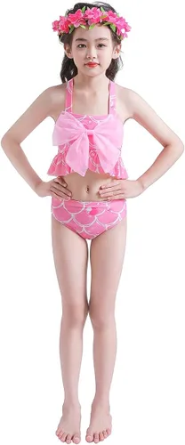 Vista 6 de Cola de sirena para niños, traje de baño para natación, novedad con lazo grande, sirenas, cosplay, traje de baño para niñas