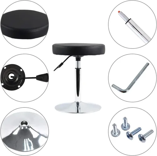 Vista 6 de FURWOO Black Short Shop Stool - Taburete giratorio de altura ajustable para oficina, spa, salón, manicura y estaciones de tatuaje, pequeño