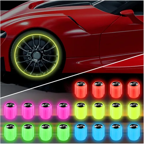 Vista 12 de 16 PCS tapones fluorescentes para vástago de válvula de neumático, tapones luminosos para válvula de aire de rueda de automóvil, accesorios