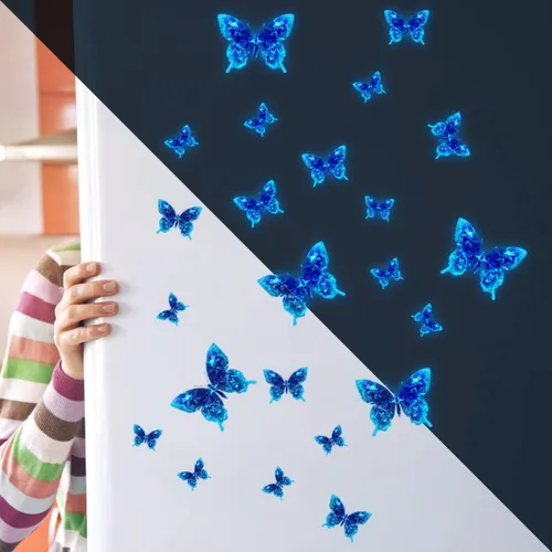 Vista 6 de Calcomanías de pared de mariposa que brillan en la oscuridad, calcomanías de pared de mariposa luminosas azules, calcomanías de pared para estilo 10