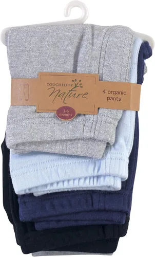 Vista 2 de Touched by Nature Pantalones de algodón orgánico unisex para bebés, Gris Marino Sólido, 3-6 meses